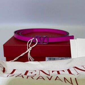 Valentino Garavani V Logo Skinny Belt Fuchsia Purple Leather Size 90 New